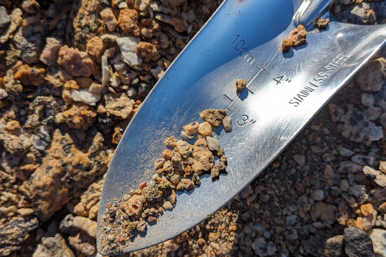 A trowel containing some soil