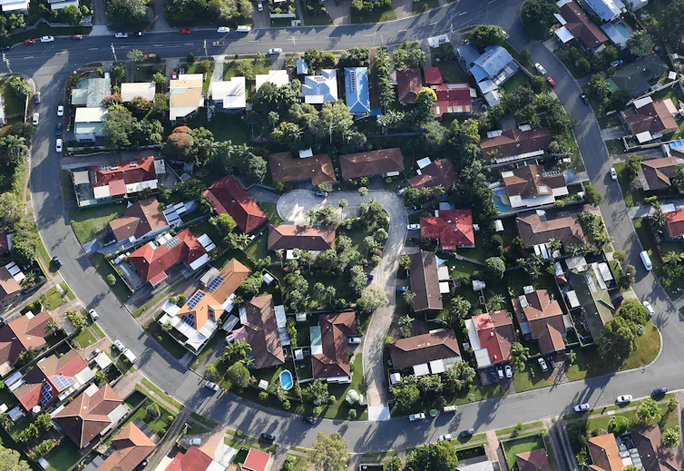 An aerial view of residential housing in Australia.