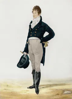 Acuarela de un hombre vestido de forma elegante a principios del siglo XIX.