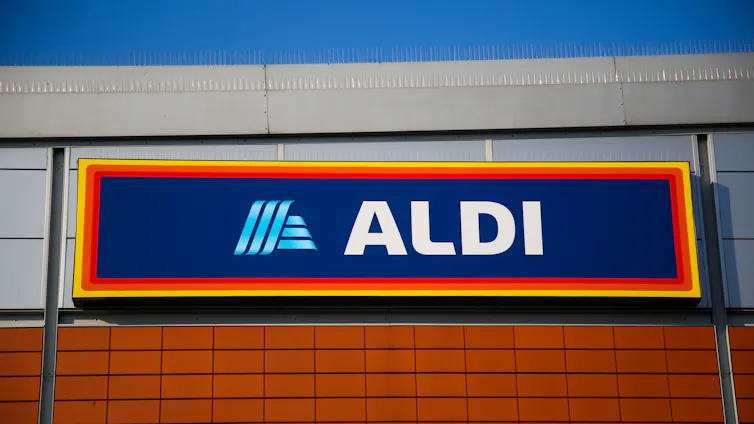 Signage on the front of an ALDI supermarket