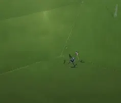 A drone ascending and descending as it profiles the atmosphere with Leeds city in the distance.
