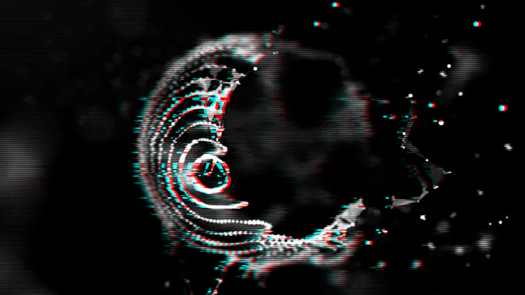 Abstract image of a swirling pattern of pixels.