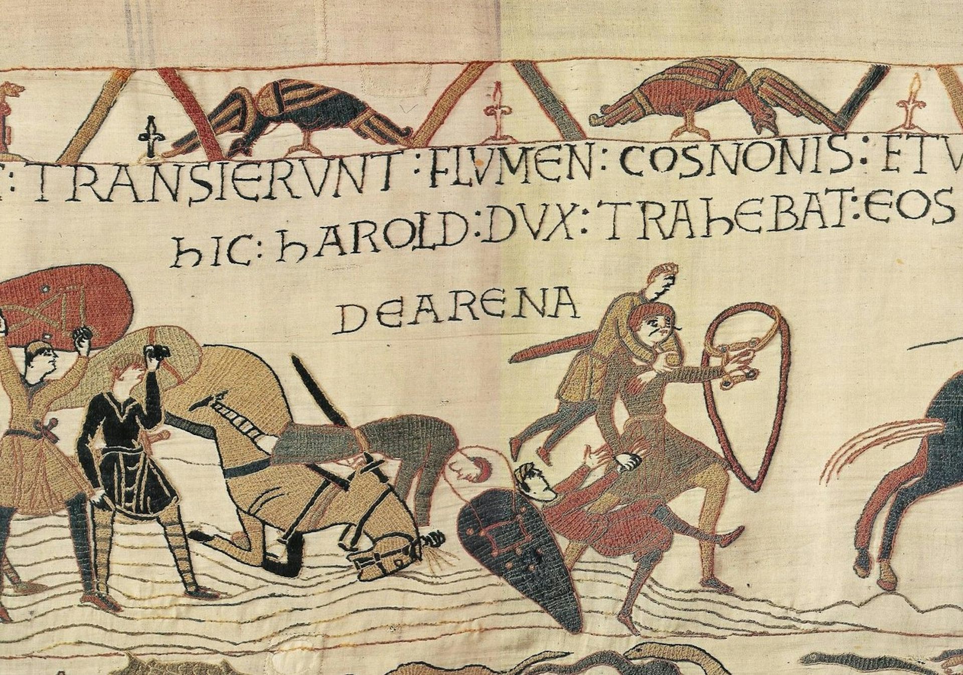 Harold drags Norman soldiers from the quicksand.