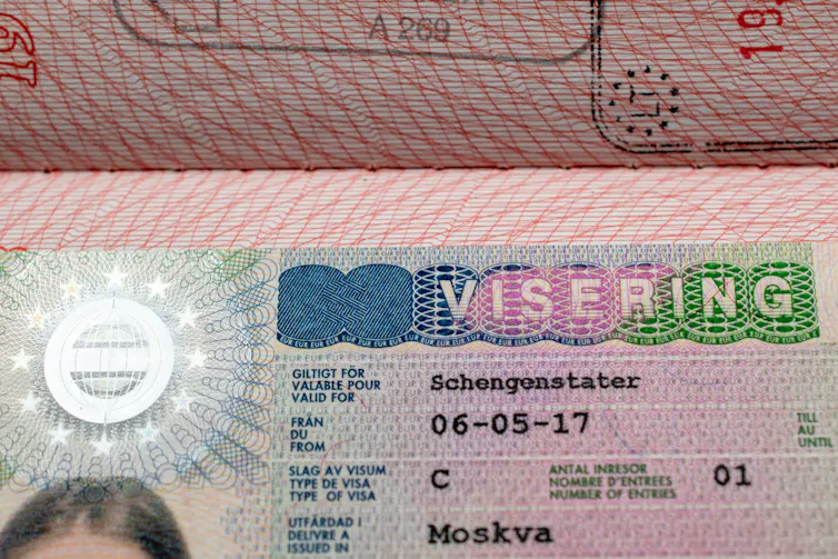 A Swedish visa inside a passport