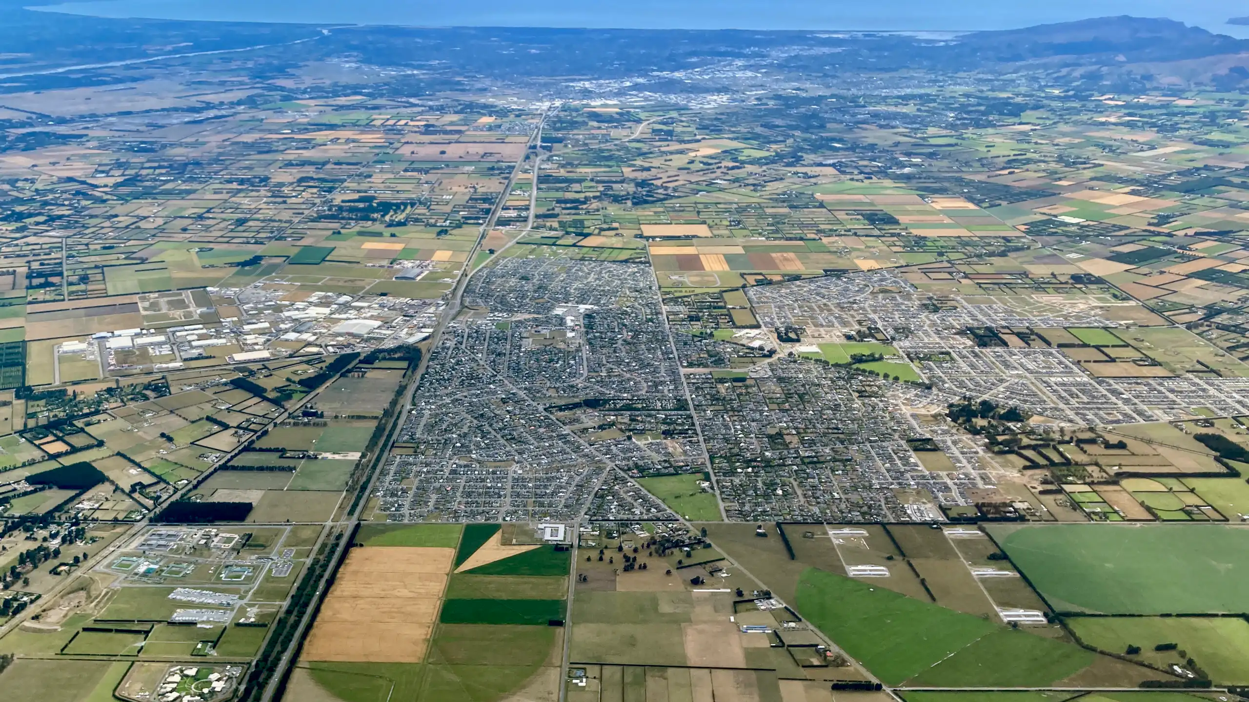 Aerial view of Rolleston with ocean in background