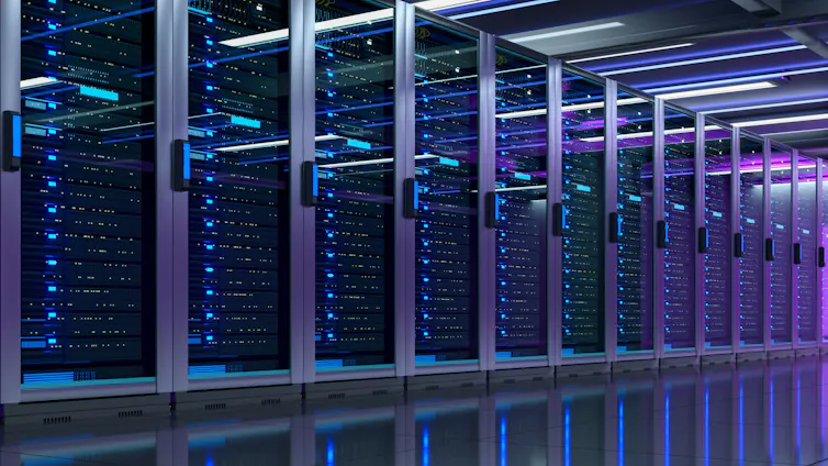 Racks of computers in a data centre
