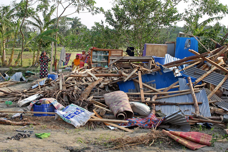 broken shacks and houses after cyclone