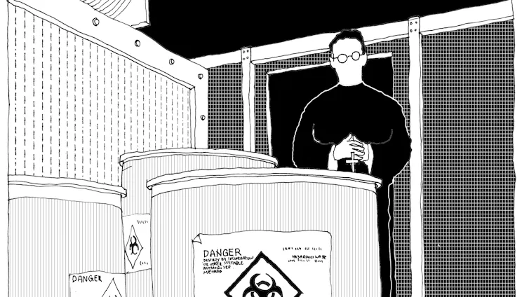 Comic book image of a priest.