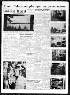 Page de journal de 1951 parlant du camp du Petit lac Poisson-Blanc