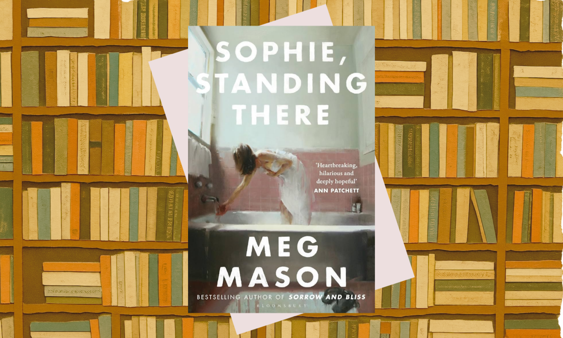 Sophie, Standing There book cover on a bookshelf backgroung. 