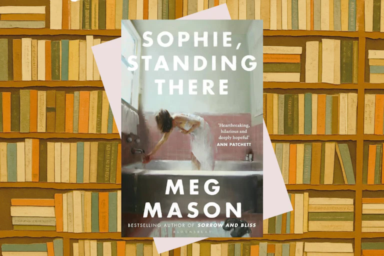 Sophie, Standing There book cover on a bookshelf backgroung.