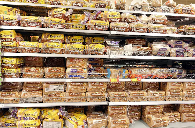 Shelves of sliced bread