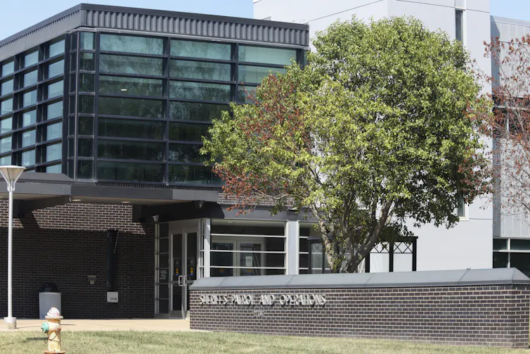 exterior of a brick and glass building