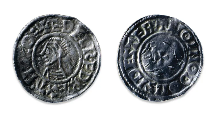 A coin minted during the he reign of Æthelred II, 'the Unready', King of England.
