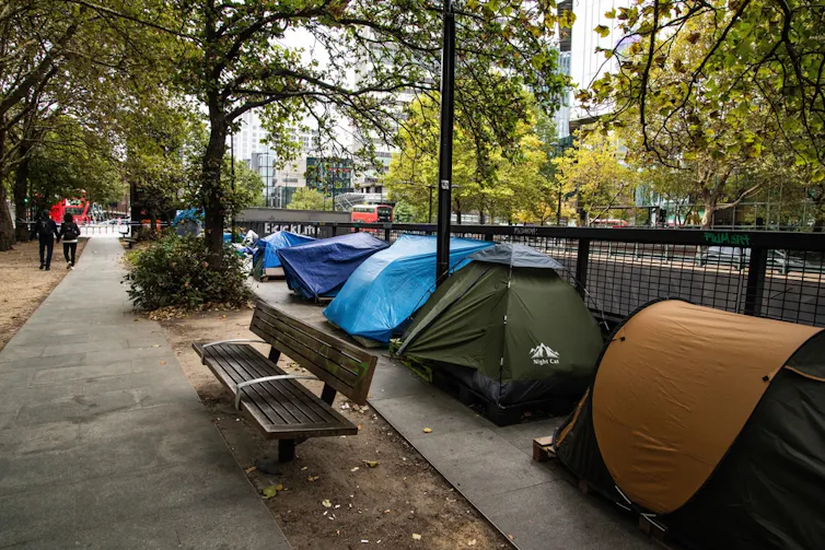 tents along London's Euston road