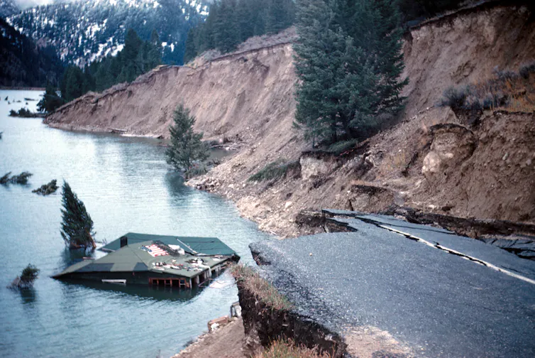 Infrastructure damage at Hebgen Lake due to the 7.2 magnitude earthquake of 1959.