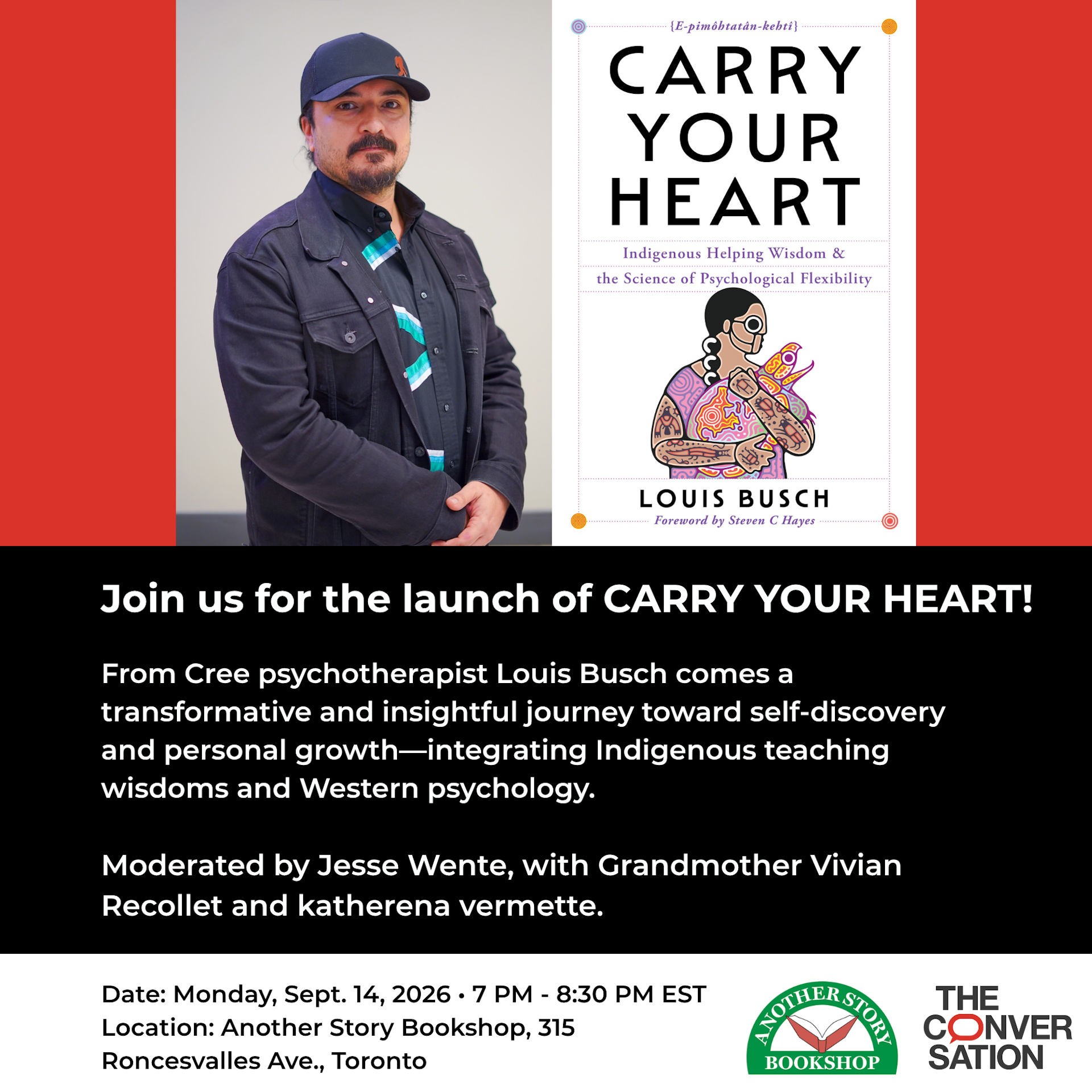 An event promotional image that announces a book launch.