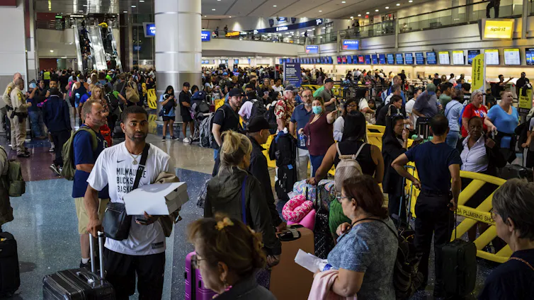 A very crowded airport terminal