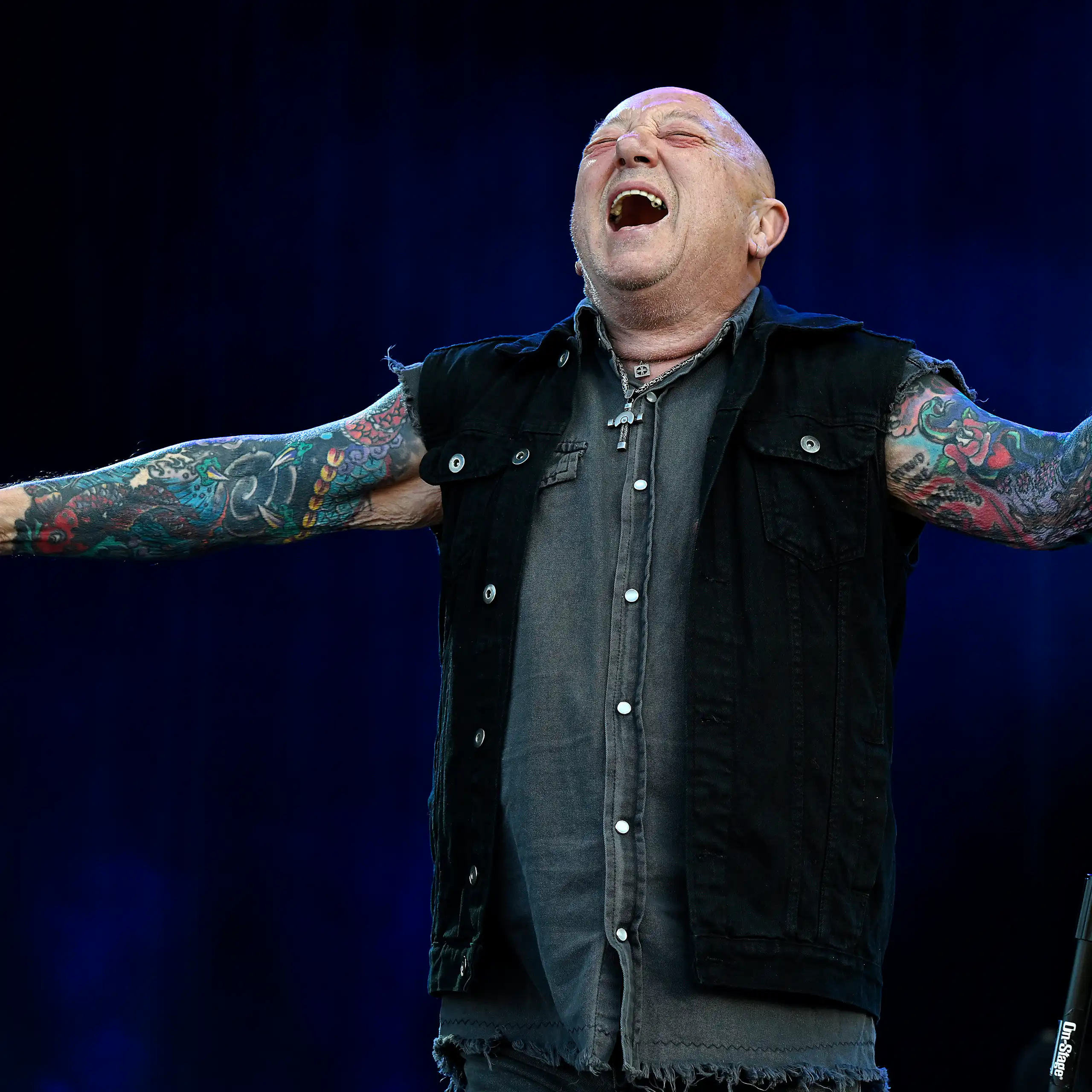Angry Anderson performs on stage in 2025.