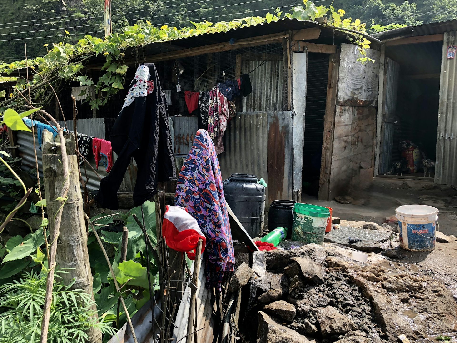 Clothes hanging outside homes in Khalte.