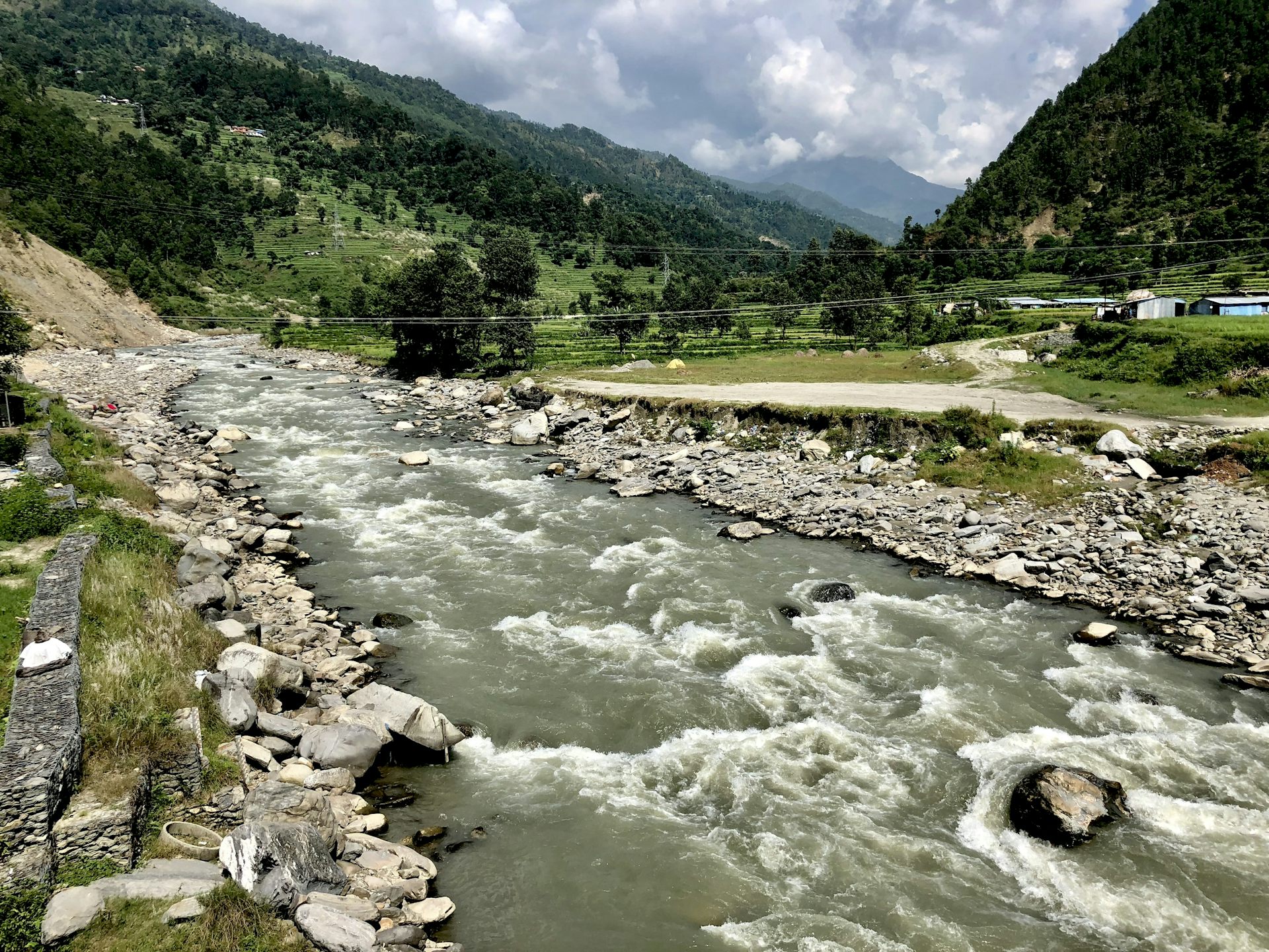 A river running through a remote valley in Nepal.