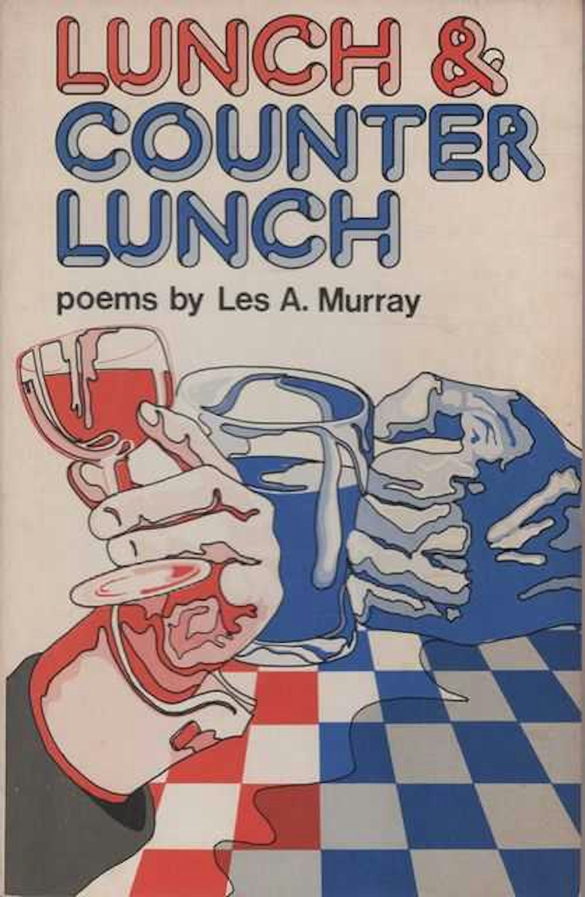 Cover image of Lunch and Counter Lunch, featuring a drawing of two hands holding full wine and beer glasses