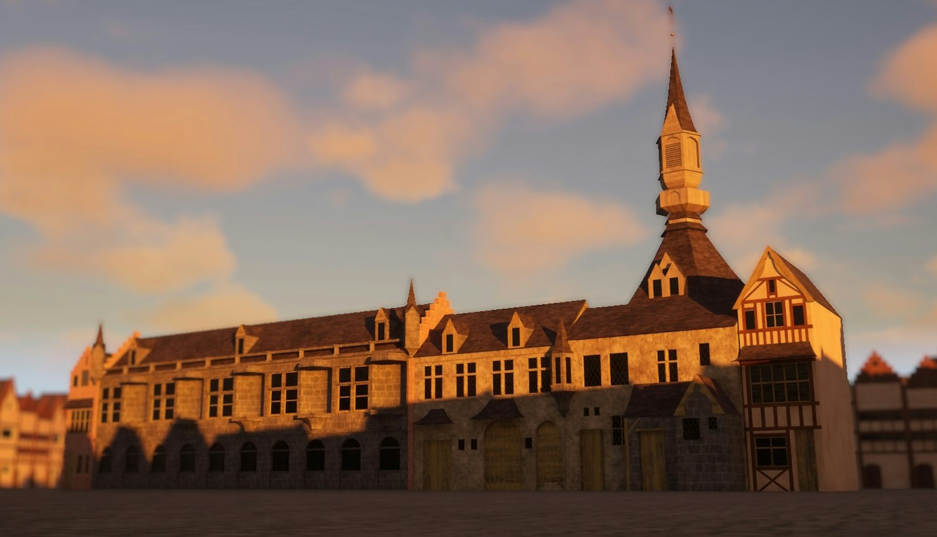 Vue de la restitution numérique de la halle échevinale de Lille en 1448
