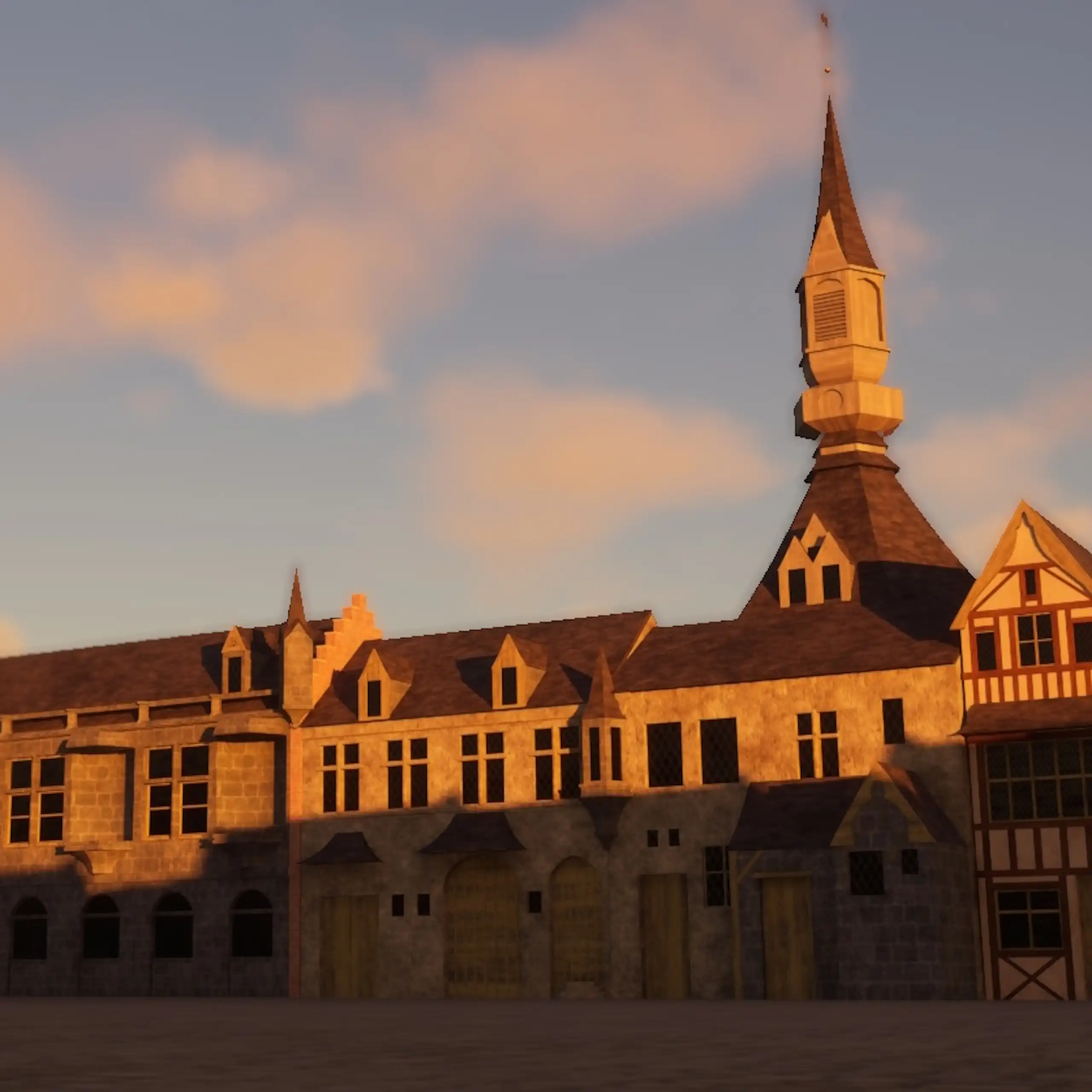 Vue de la restitution numérique de la halle échevinale de Lille en 1448