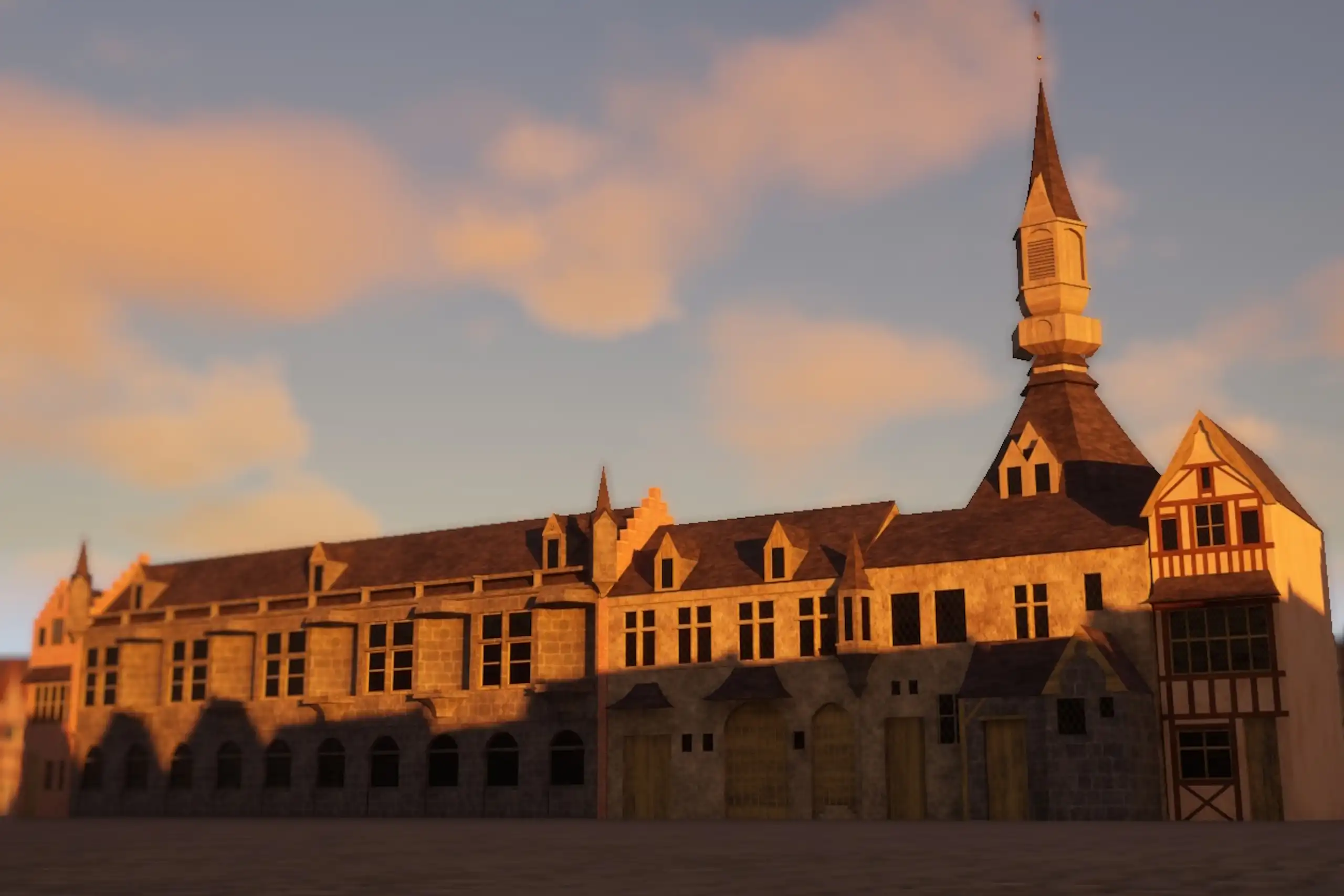 Vue de la restitution numérique de la halle échevinale de Lille en 1448