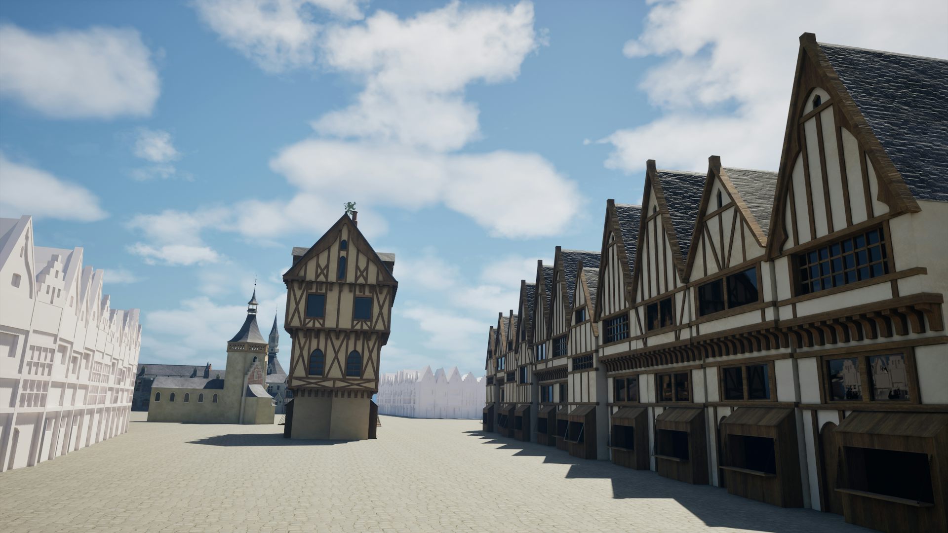 Vue de la place du marché de Lille en 1448 -- projet INSULA (fournie par l’auteur)