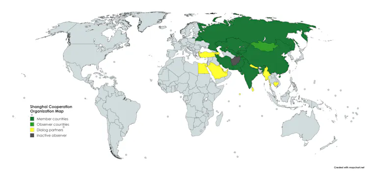 Map showing Shanghai Cooperation Organization countries.