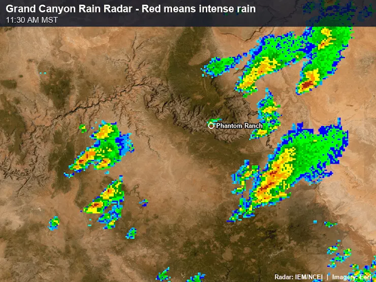 Timelapse images of the radar shows strong storms upstream and over Bright Angel Canyon ahead of the flood.