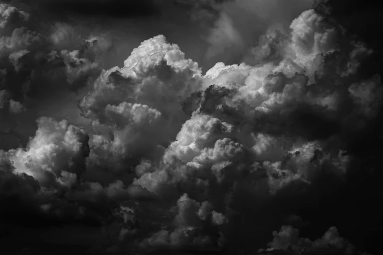 A black and white photo of clouds.