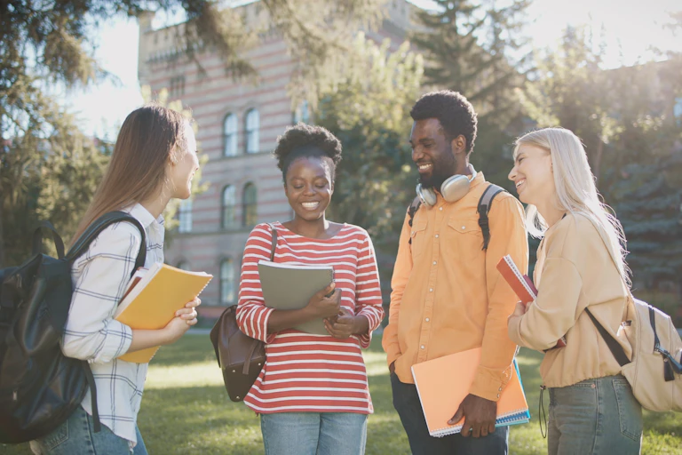 Students talking outside
