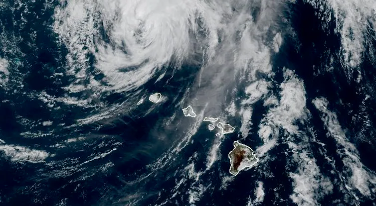 A satellite view of the hurricane and Hawaii