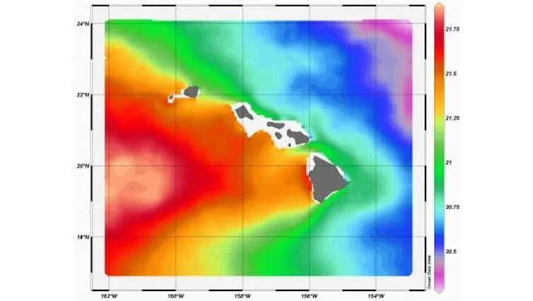 A map showing average water temperatures