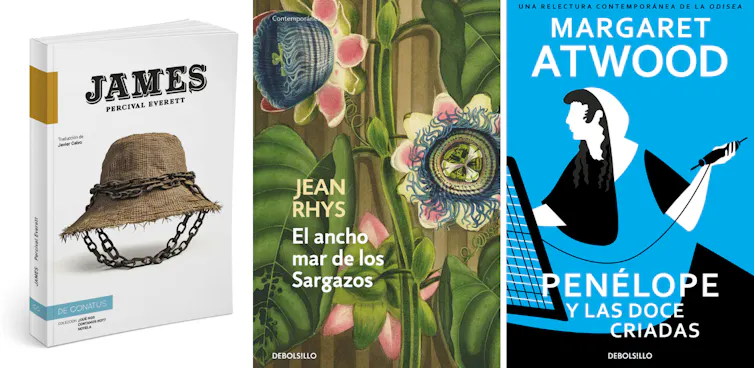 Portadas de los libros James, El ancho mar de los Sargazos y Penélope y las doce criadas.