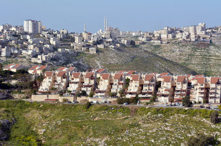 The Maale Adumim settlement in front of the Palestinian town of al-Eizariya.