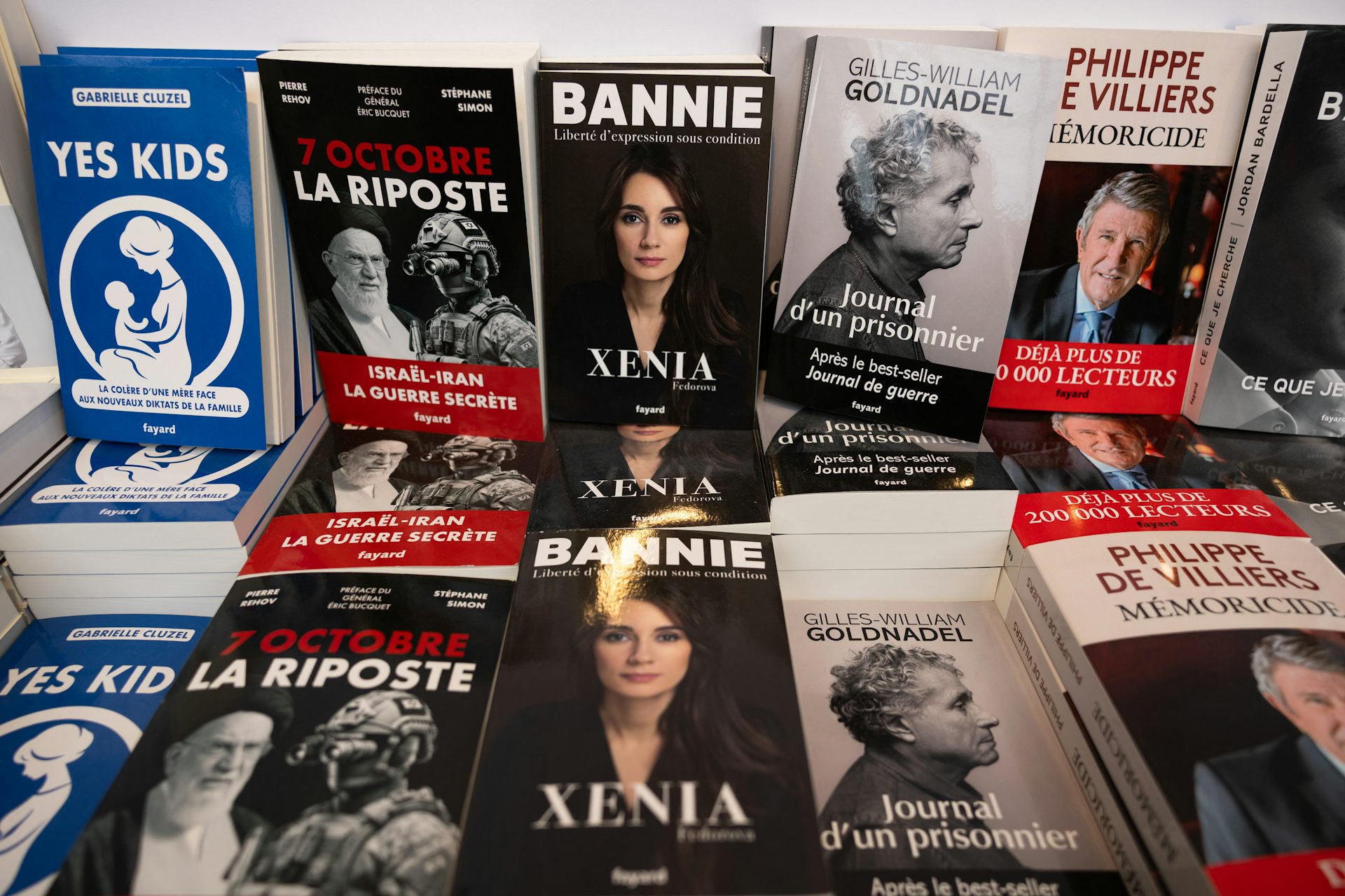 Photo du livre sur un étal à côté d'autres ouvrages du même éditeur.