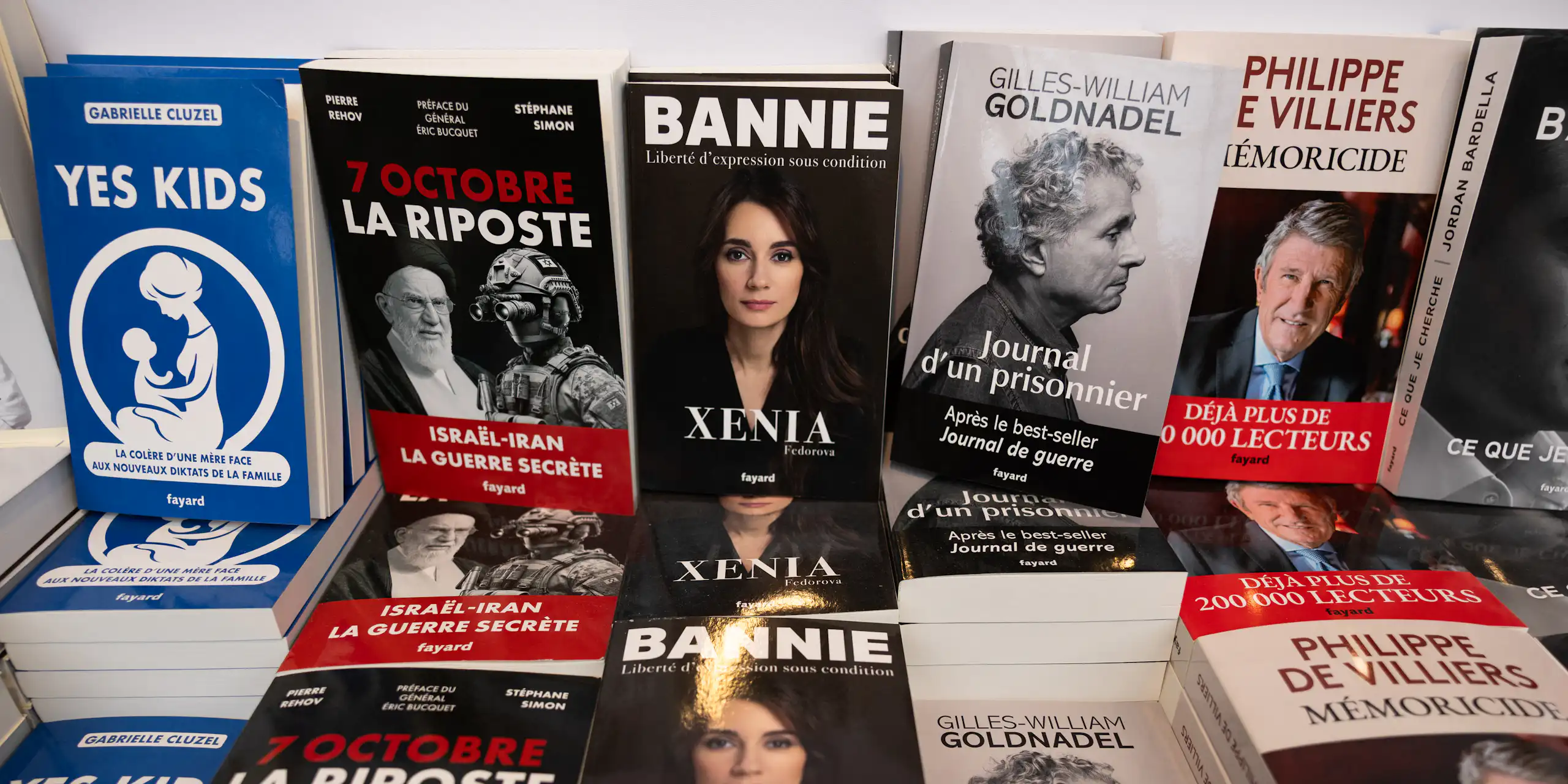 Photo du livre sur un étal à côté d'autres ouvrages du même éditeur.