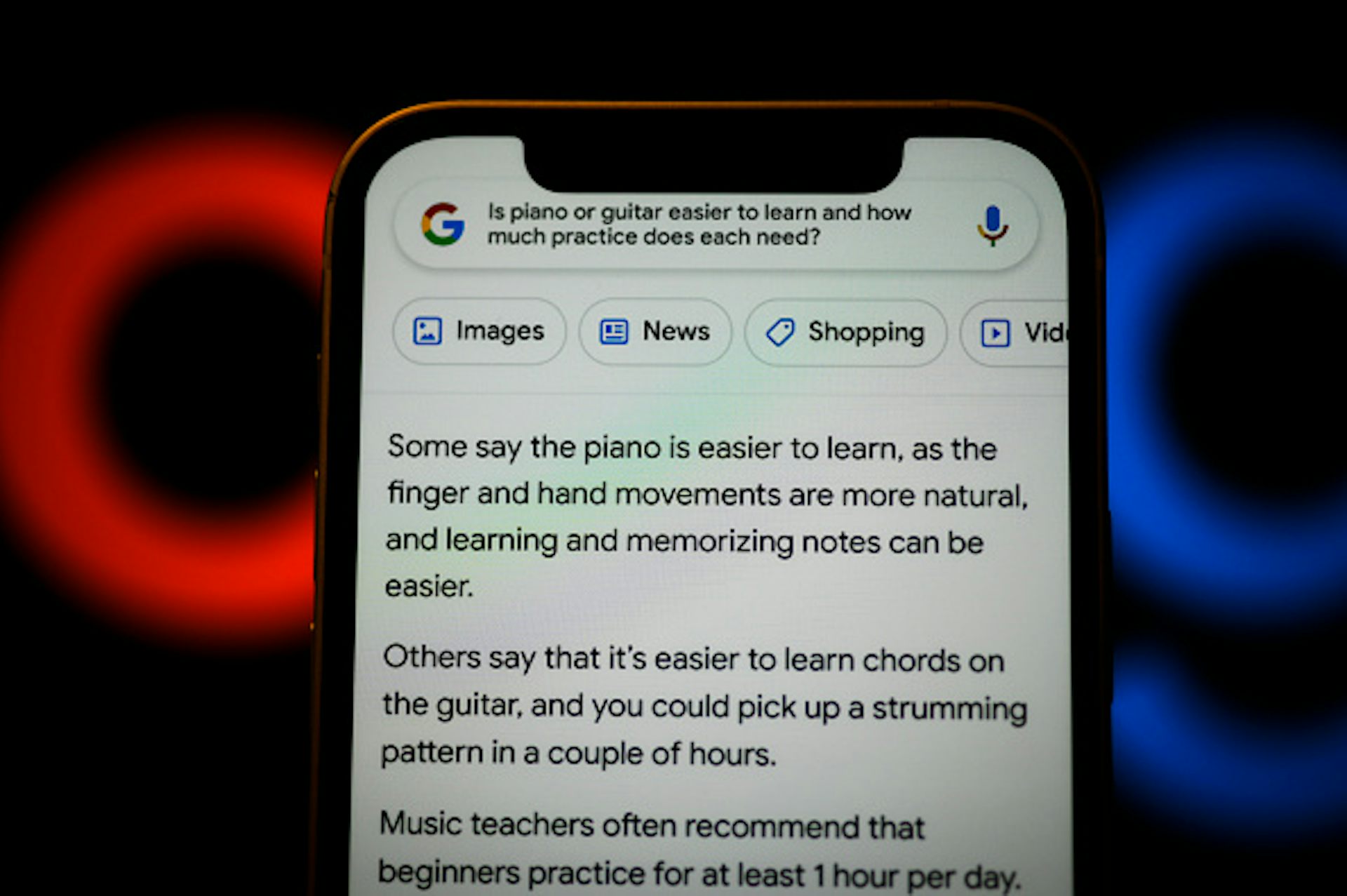 Blocks of text on a smartphone screen