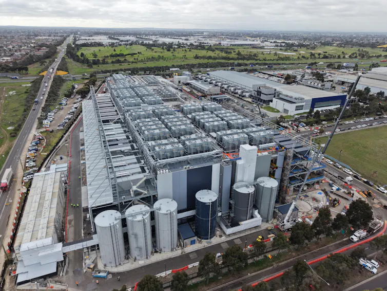 data centre seen from above, air conditioners and tanks.
