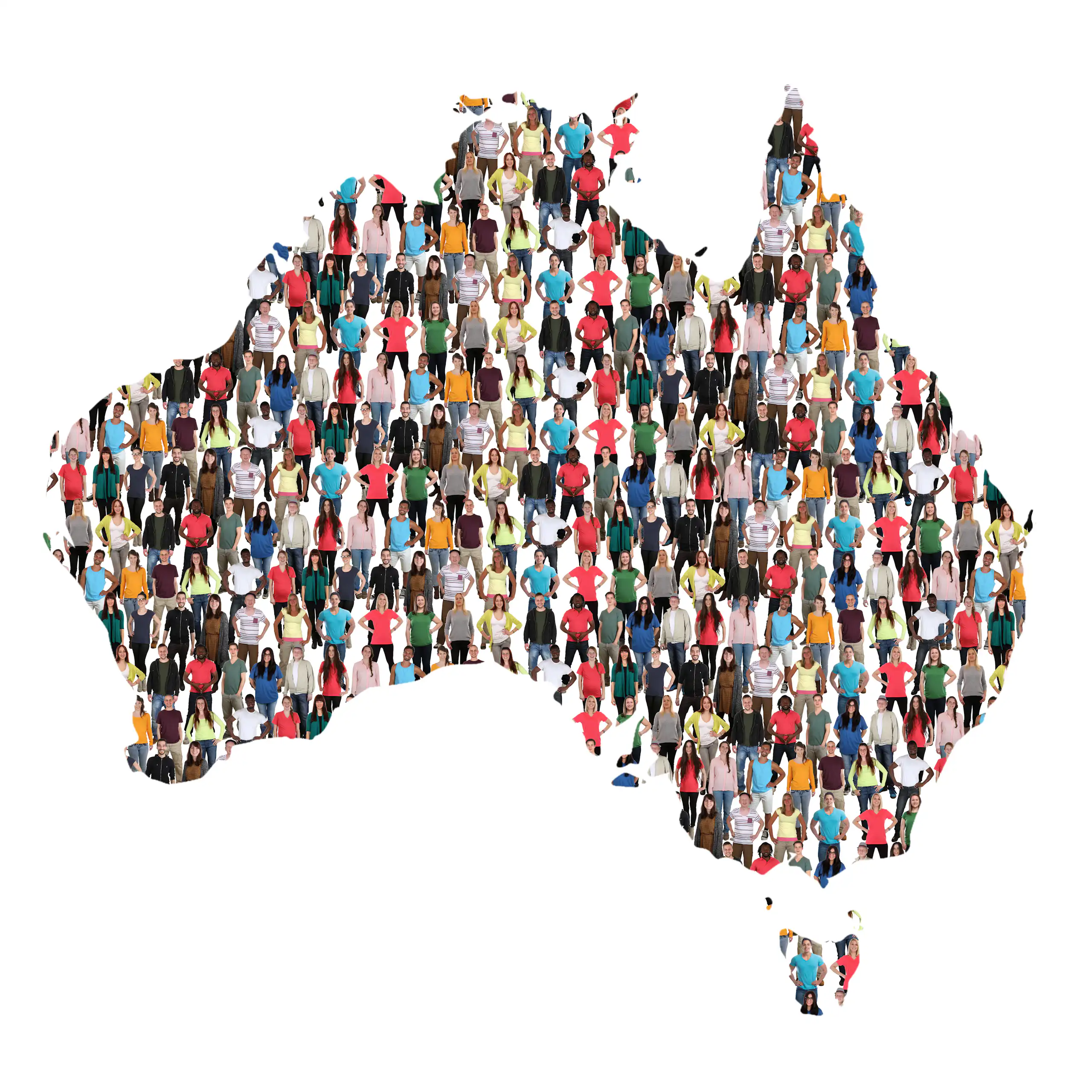 Australia map multicultural group of people