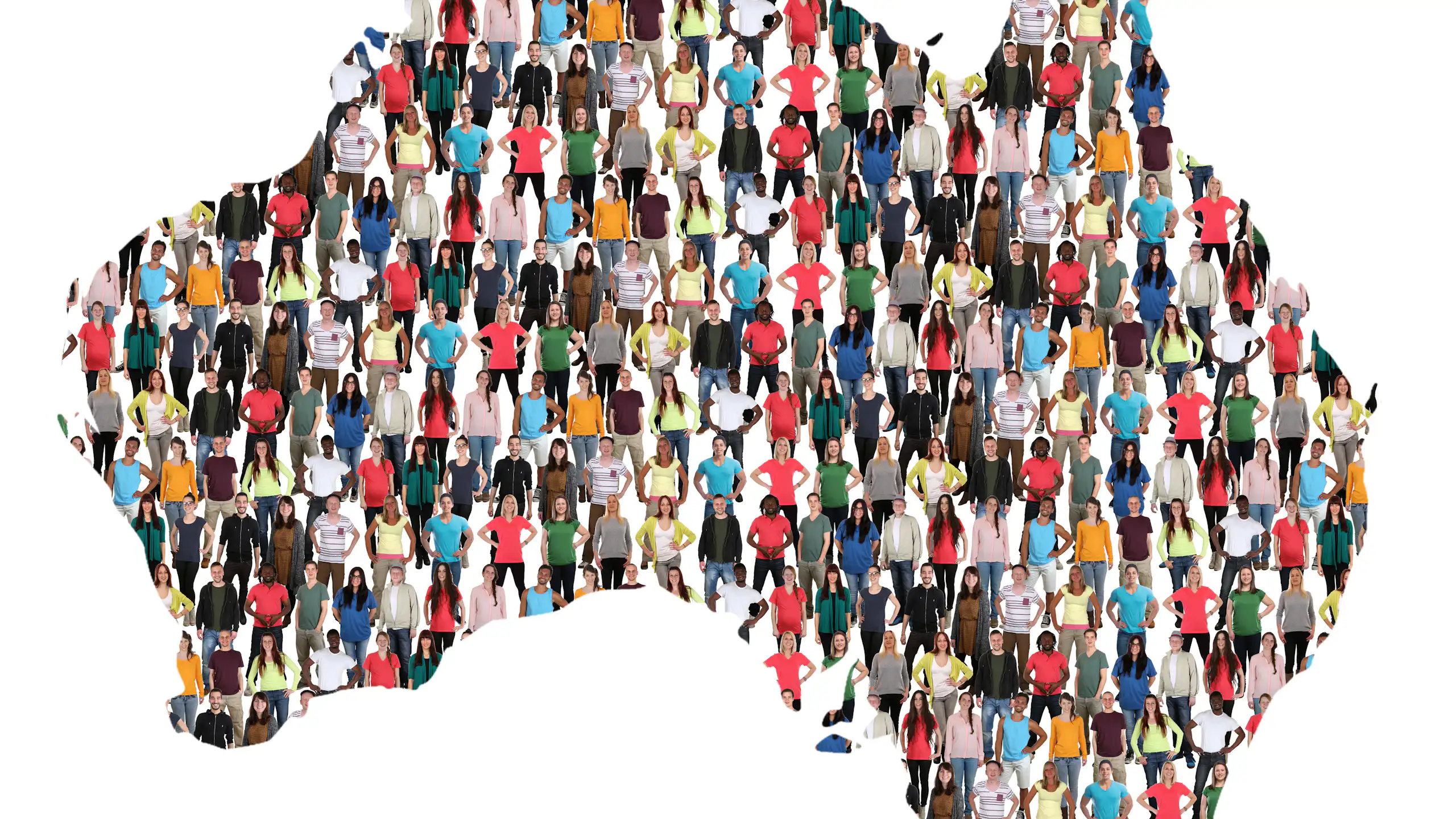Australia map multicultural group of people