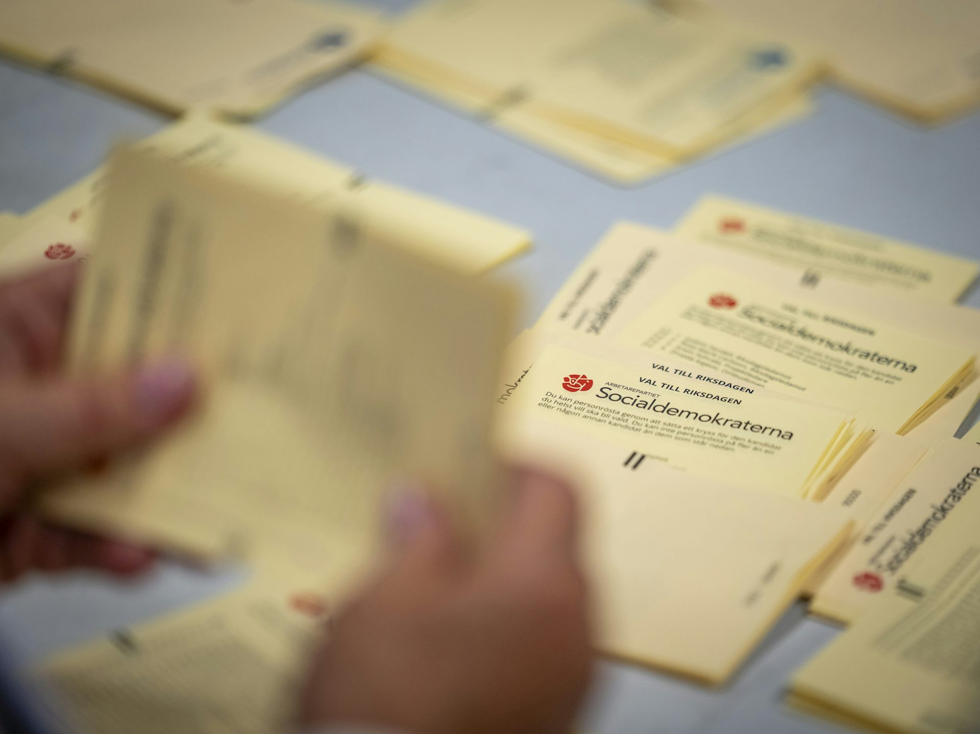 Ballots are counted at a polling station in the south-western Swedish city of Malmö.