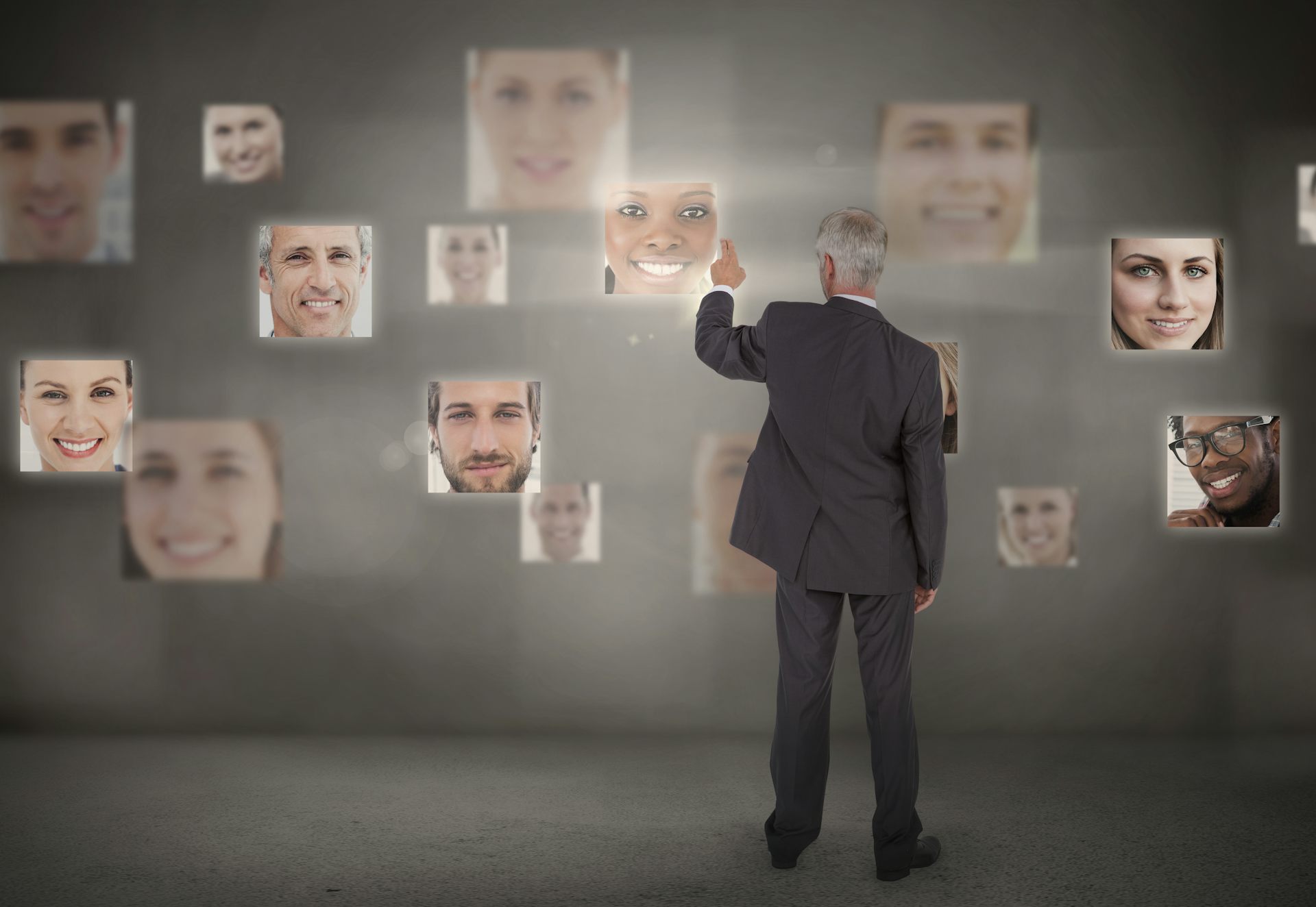 Homme cliquant sur des visages