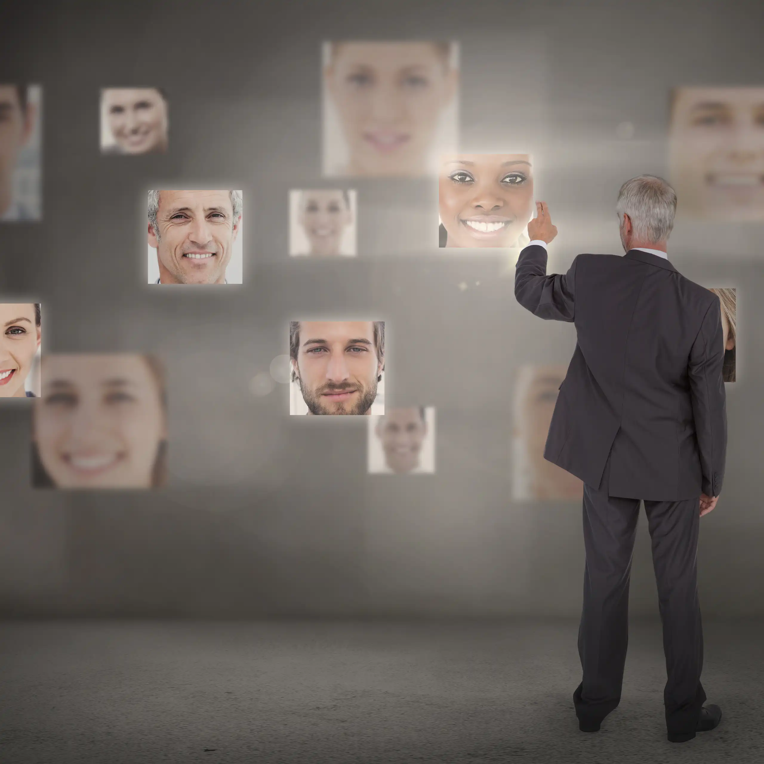 Homme cliquant sur des visages