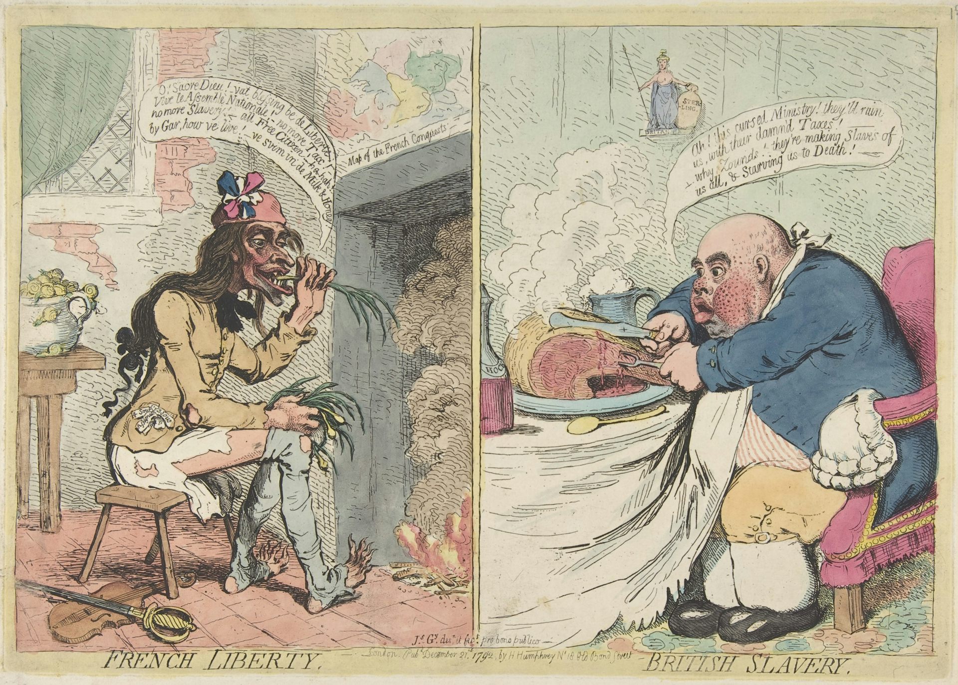 A cartoon of a tattered Frenchman and a portly Brit.