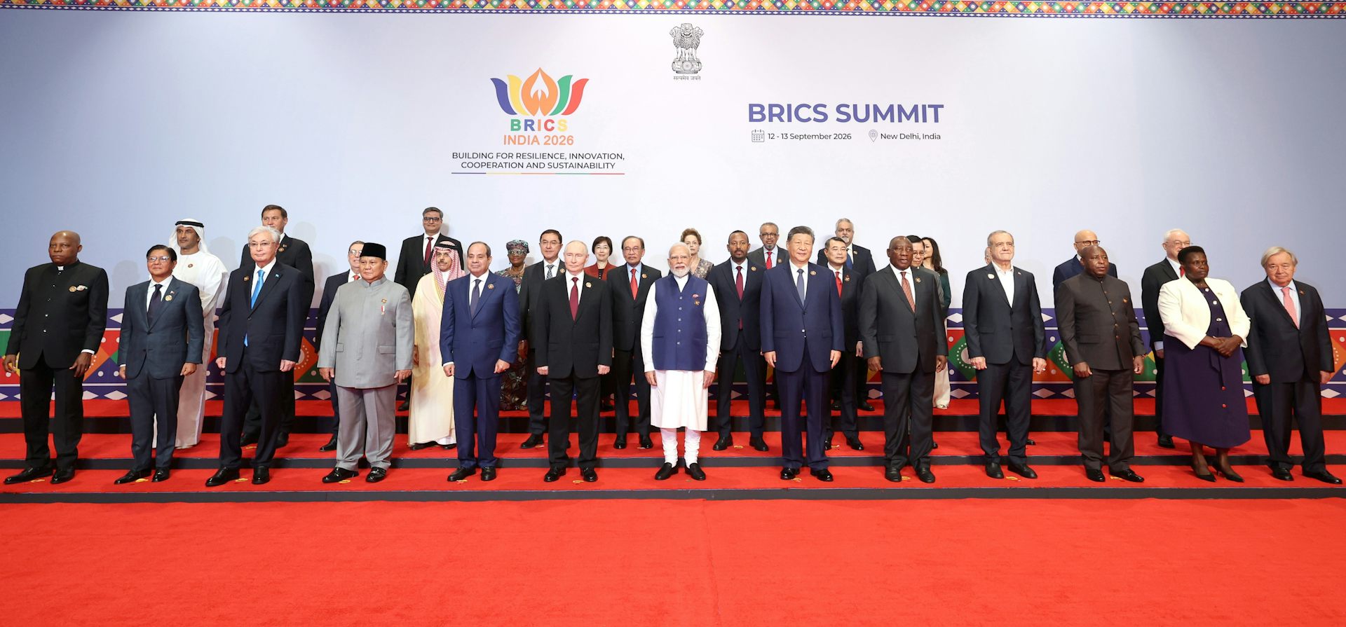 Family photo from 18th Brics summit in New Delhi, September 12 and 13 2026.
