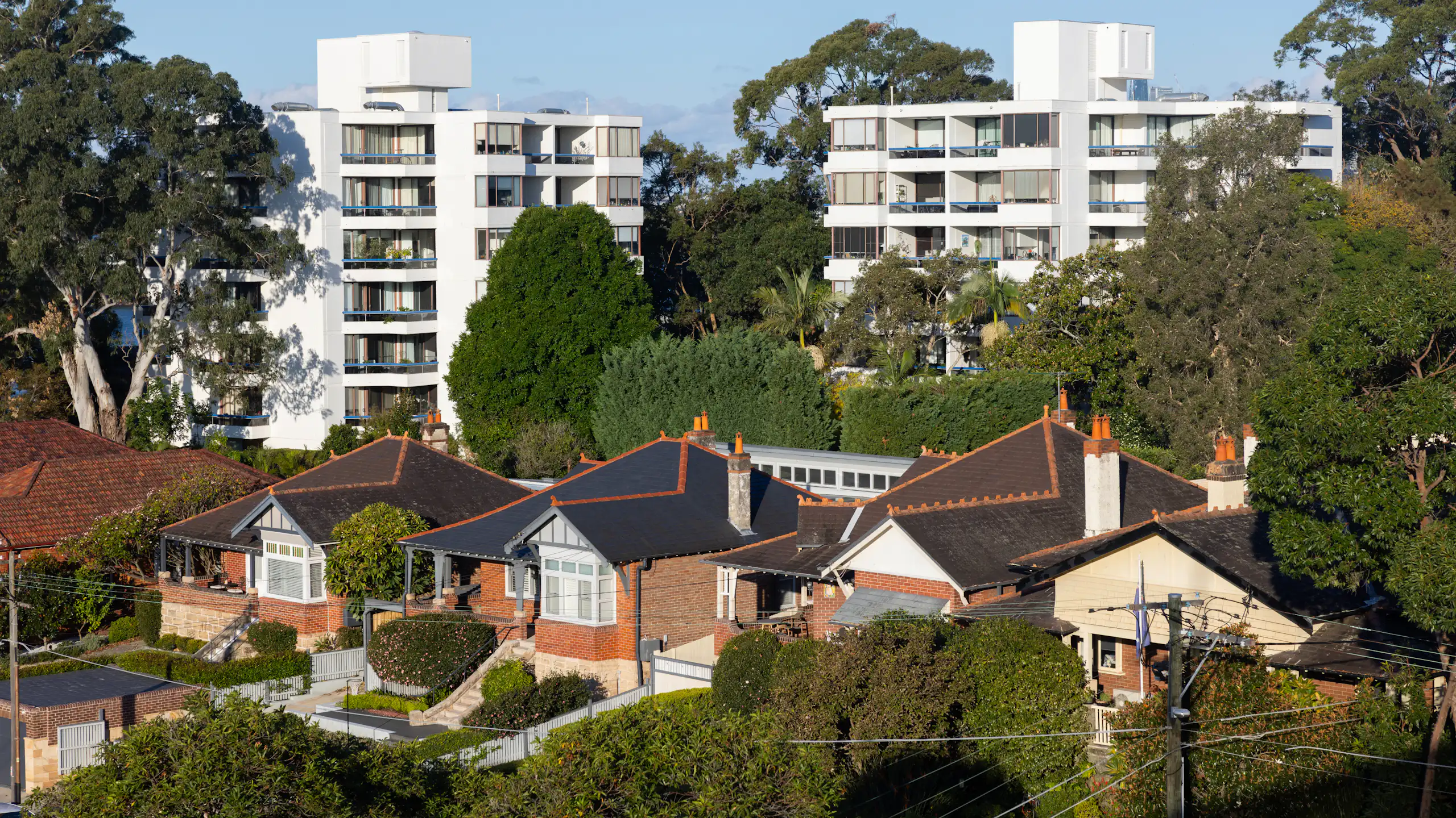 A view of units and houses at Drummoyne in Sydney